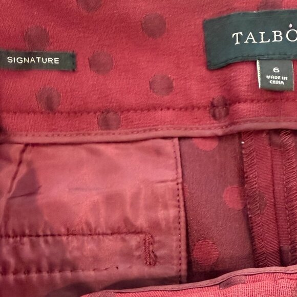Talbots Signature Red Ankle Cropped Pants Dotted Texture Slim Flat Front 6 EUC - Picture 6 of 8